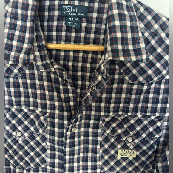 Polo by Ralph Lauren Men's Navy and White Plaid Shirt xl 18-20 - Picture 2 of 4